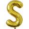 Balon folie metalizata litera s, flippy, 40 cm, umflati cu heliu sau aer, ambalaj individual, pai inclus, auriu