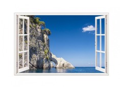 Sticker decorativ, Fereastra 3D, Insula Zakynthos, 85 cm, 675STK