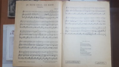 Je suis seul ce soir, Sunt singur &amp;icirc;n sera asta, Durand, Partituri foto