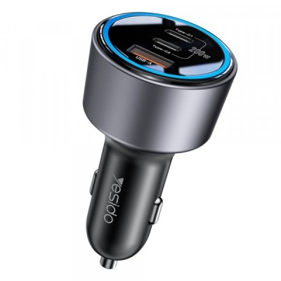 Incarcator Auto Yesido Y59, 200W, 5A, 1 x USB-A - 2 x USB-C, Negru foto