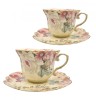 Serviciu Portelan Vintage Jovy ADELE, 2 Cesti si Farfurii, Model Floral, Auriu, 9.5x7 cm / 15 cm