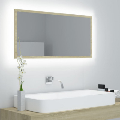 vidaXL Oglindă de baie cu LED, stejar sonoma, 90x8,5x37 cm, PAL foto