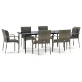 Set mobilier de gradina cu perne, 7 piese, negru/gri, poliratan