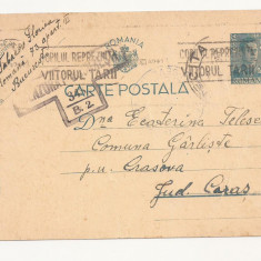 R1 Romania - Carte postala CENZURATA , GARLISTE , JUD CS, circulata 1942