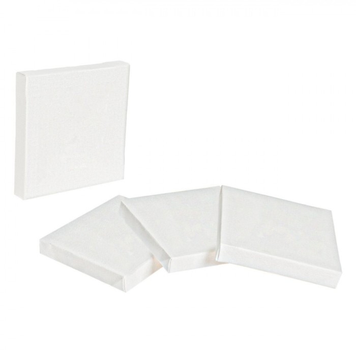 Set Canvas Alb, 4 Buc, 10x10 cm, Material Bumbac și Lemn