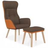 Cumpara ieftin Scaun de relaxare cu taburet, maro, piele ecologica/textil
