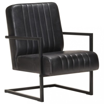 vidaXL Scaun fotoliu tip consolă, negru, piele naturală 321856 foto