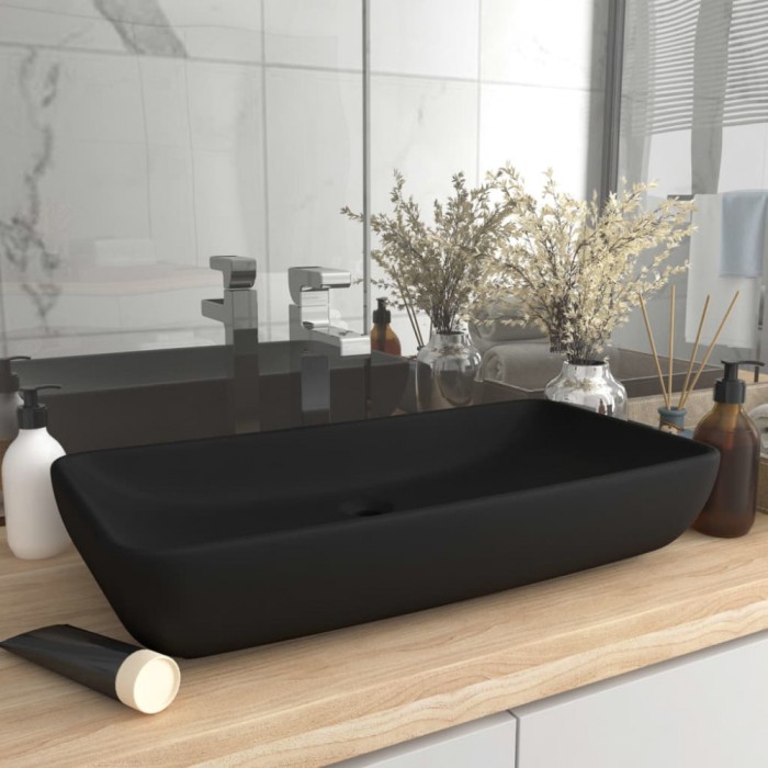 vidaXL Chiuvetă dreptunghiulară de lux, negru mat, 71x38 cm, ceramică 146964