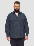 Camasa barbati big sizes din amestec de bumbac cu elastan, imprimeu in carouri, croiala Regular fit, Bleumarin, 2XL, 3XL, 4XL, 5XL