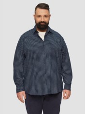 Camasa barbati big sizes din amestec de bumbac cu elastan, imprimeu in carouri, croiala Regular fit, Bleumarin, 2XL