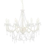 Cumpara ieftin Candelabru cu margele, alb, 8 becuri E14