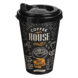 Pahar din Plastic pentru Cafea, Negru, cu Capac și Gură de Scurgere, 400ml, CMCLASS