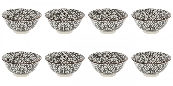 Set boluri, 8 piese, 690 ml, Portelan, Negru