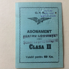 C.F.R. Abonament pentru locuinta / scolar cu pret integral CFR clasa II 1947