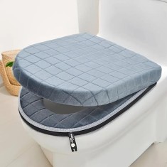 Set huse plus din 2 piese pentru colac WC si capac WC, cu fermoar si gaica, gri