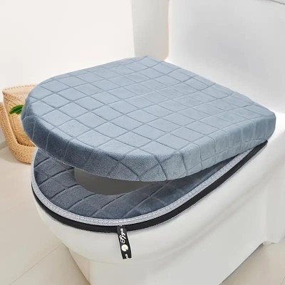 Set huse plus din 2 piese pentru colac WC si capac WC, cu fermoar si gaica, gri foto