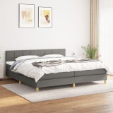 vidaXL Pat box spring cu saltea, gri &icirc;nchis, 200x200 cm, textil