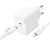 Incarcator priza borofone bas13a pd 20w cu cablu lightning alb