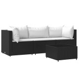 Set mobilier relaxare gradina 4 piese cu perne poliratan negru