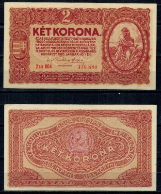 Ungaria 1920 - 2 korona, aUNC foto