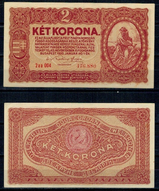 Ungaria 1920 - 2 korona, aUNC