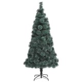 Brad de Craciun artificial pin verde cu spice albe, Perfect Holiday, 150 cm, suport inclus