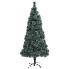 Brad de Craciun artificial pin verde cu spice albe, Perfect Holiday, 150 cm, suport inclus