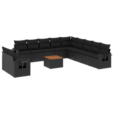 Set canapele de gradina, 12 piese, cu perne, negru, poliratan foto