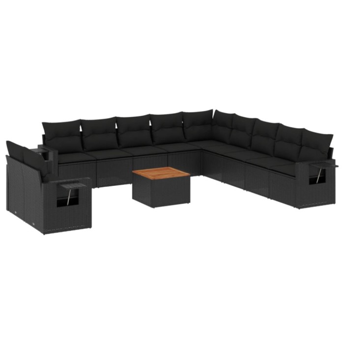 Set canapele de gradina, 12 piese, cu perne, negru, poliratan
