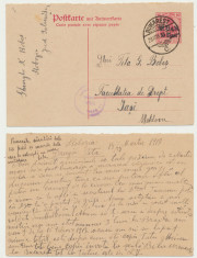1918 ROMANIA intreg postal cu raspuns MViR partea de expediere circulata la Iasi foto
