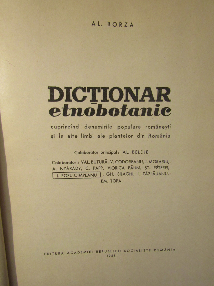 Dicționar etnobotanic - Al. Borza | Okazii.ro