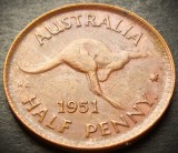 Moneda exotica HALF PENNY - AUSTRALIA, anul 1951 * cod 4369, Australia si Oceania