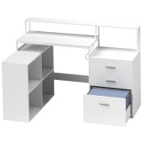 HOMCOM Birou &icirc;n Formă de L cu Prize de Curent, Sertar și Suport pentru Monitor, 138,5x90x92 cm, Alb | Aosom Romania