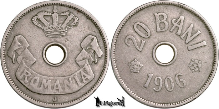 1906 J, 20 Bani - Carol I - Regatul Rom&acirc;niei | KM 33