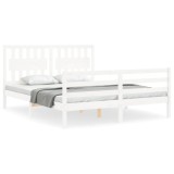 Cadru de pat cu tablie, alb, king size, lemn masiv