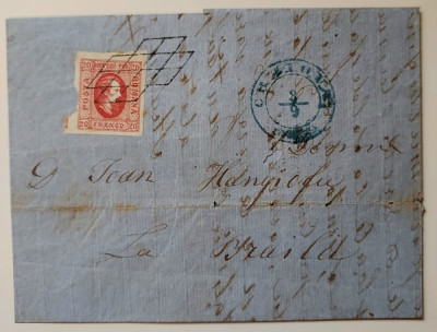 Scrisoare Craiova 1865 cu marca postala AI Cuza 20 parale foto