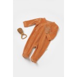 Salopeta Elefant cu maneca lunga si botosei din 80%bumbac organic si 20% poliester - Caramiziu, BabyCosy (Marime: 3-6 Luni)