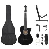 Set chitară clasică occidentală 12 piese 6 corzi negru 38&quot;