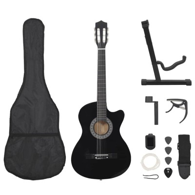 Set chitară clasică occidentală 12 piese 6 corzi negru 38&amp;quot; foto