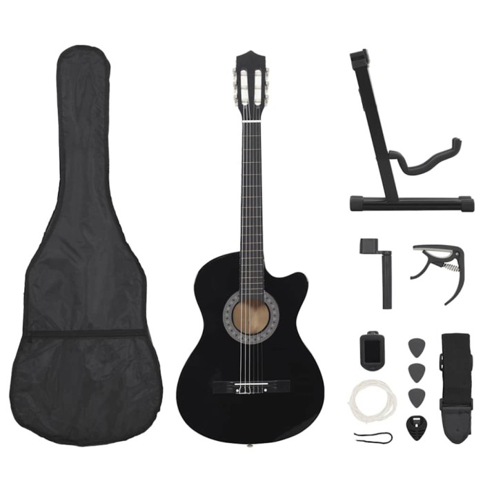 Set chitară clasică occidentală 12 piese 6 corzi negru 38&quot;