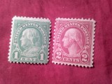 2 Timbre SUA 1922 : 1c B.Franklin si 2c G.Washington , dantelura 11