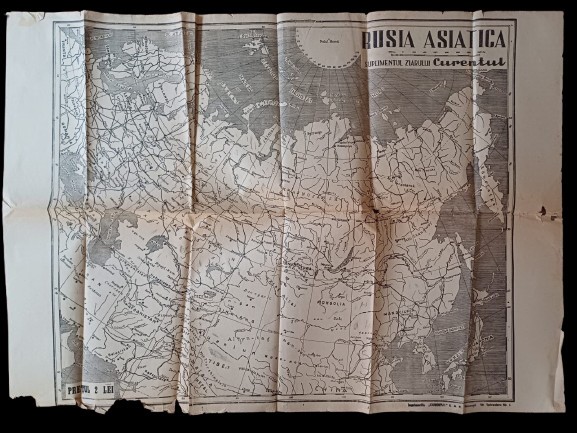 PM288N Rusia asiatică, hartă tipărită ca supliment al ziarului Curentul, perioada regalității