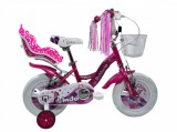 Bicicleta copii Belderia Linda, culoare roz, roata 14 , cadru din otel