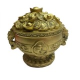 Statueta Feng Shui din rasina cu Vasul Prosperitatii cu Ru Yi, monede si