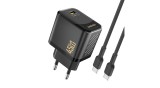 &Icirc;ncărcător de perete Dudao A28C 45W GaN + Cablu USB-C - Negru