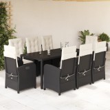 VidaXL Set mobilier de grădină cu perne, 9 piese, negru, poliratan