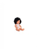 Papusa educativa 38 cm Fetita caucaziana cu par negru si ondulat, MINILAND