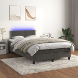 VidaXL Pat cu arcuri, saltea și LED, gri &icirc;nchis, 120x200 cm, catifea 3134334