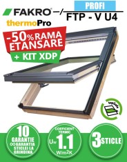 Fereastra mansarda FAKRO FTP-V U4, lemn de pin, 3 sticle