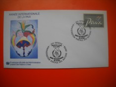 HOPCT PLIC FDC S NR 215 ANUL INTERNATIONAL AL PACII 1986 - ONU NATIUNILE UNITE- -BIROUL GENEVA ELVETIA